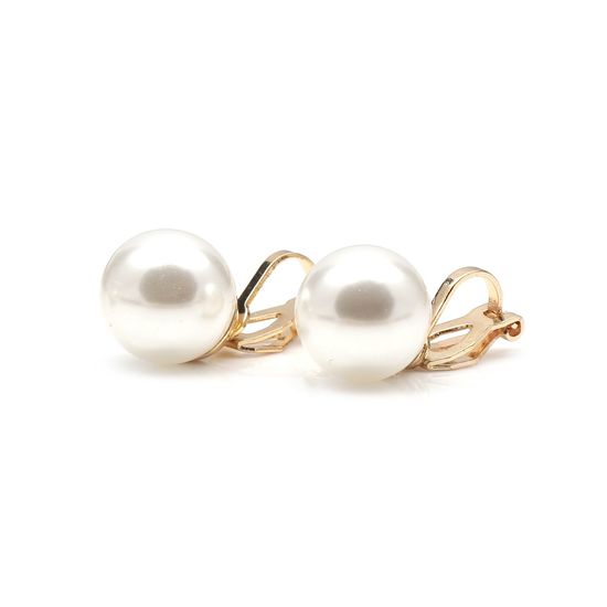 12 mm White Round Simulated Pearl Gold Tone Clip...
