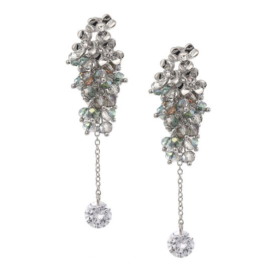 CZ Cluster Crystal Beads with Flower Drop Clip...