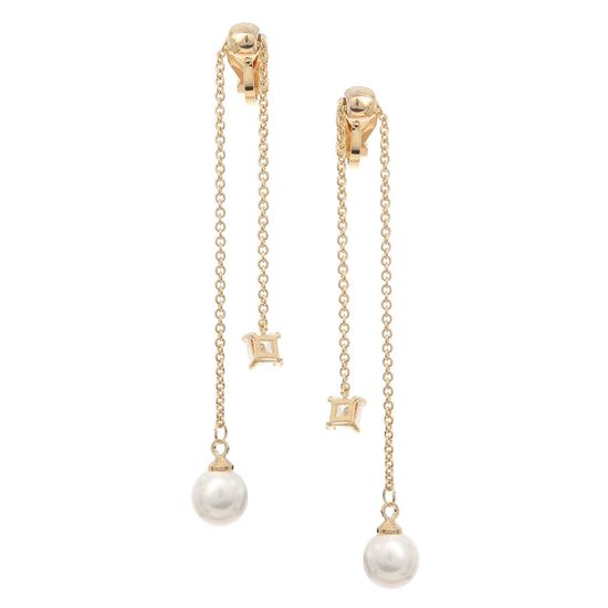 Gold-Plated Simulated Pearl with CZ Double Chain...