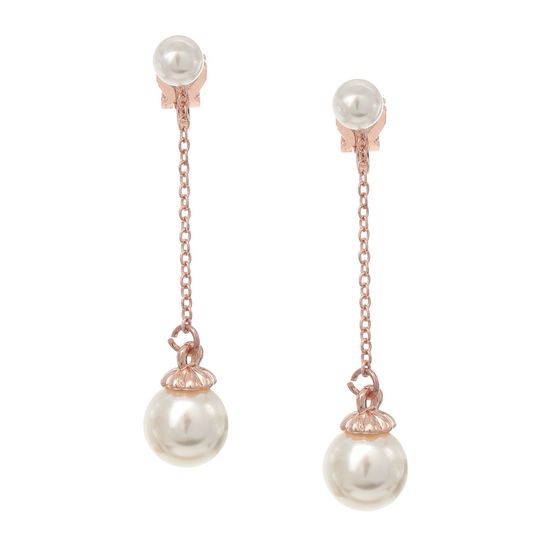 Rose Gold-Plated Double Pearl Chain Drop Clip...