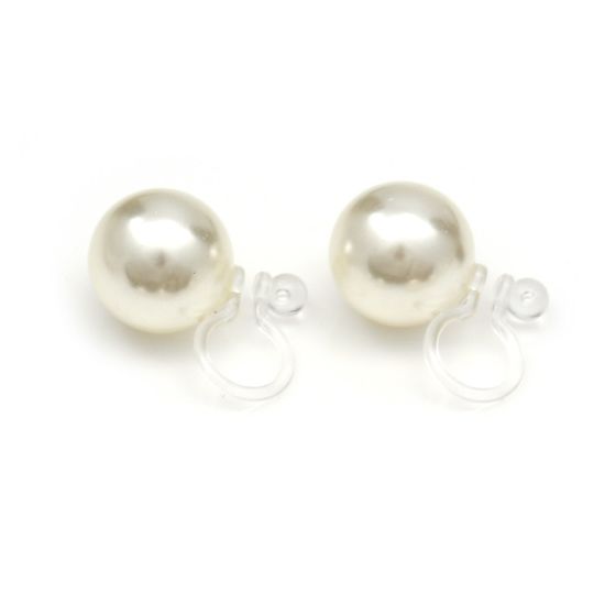 10 mm Round White Simulated Pearl Invisible Clip On Earrings