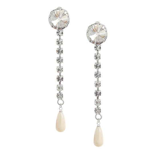 Cubic Zirconia with Shell Pearl Long Drop Gold Plated Clip On Earrings