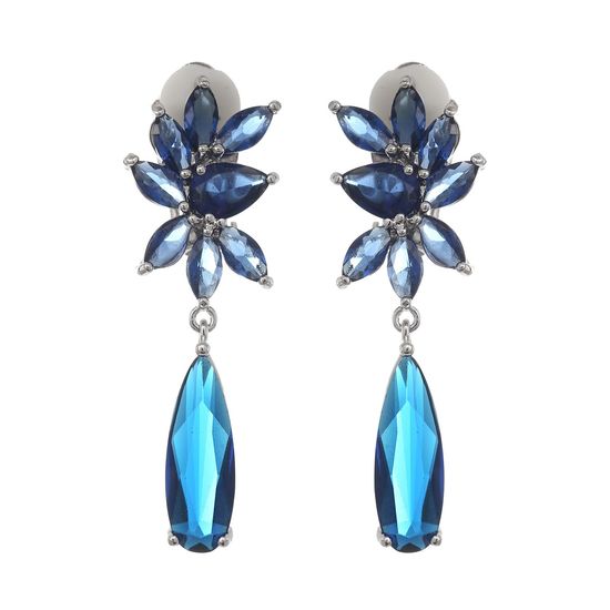 Bridal Blue Marquise and Teardrop Cubic Zirconia Drop White Gold Plated Clip On Earrings