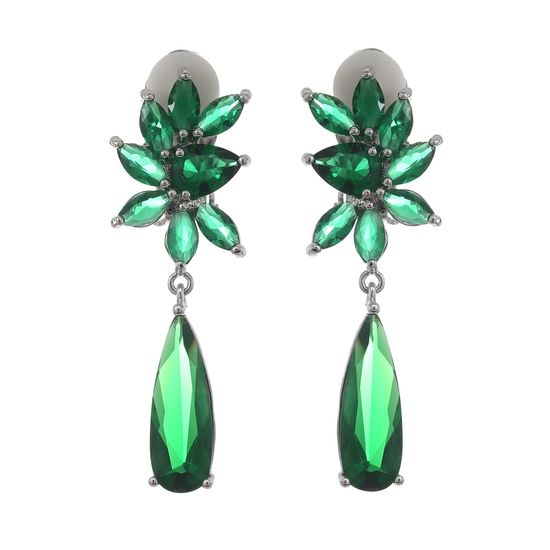 Bridal Green Marquise and Teardrop Cubic Zirconia Drop White Gold Plated Clip On Earrings