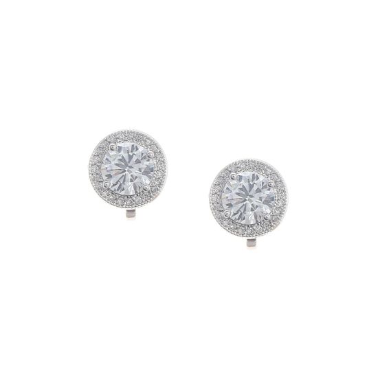 Round Cubic Zirconia Halo White Gold Plated Clip...