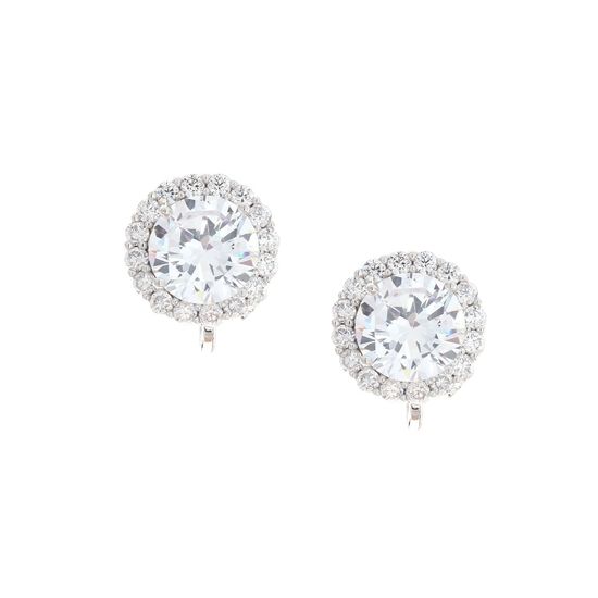 Round Brilliant Cubic Zirconia Halo White Gold Plated Clip On Earrings
