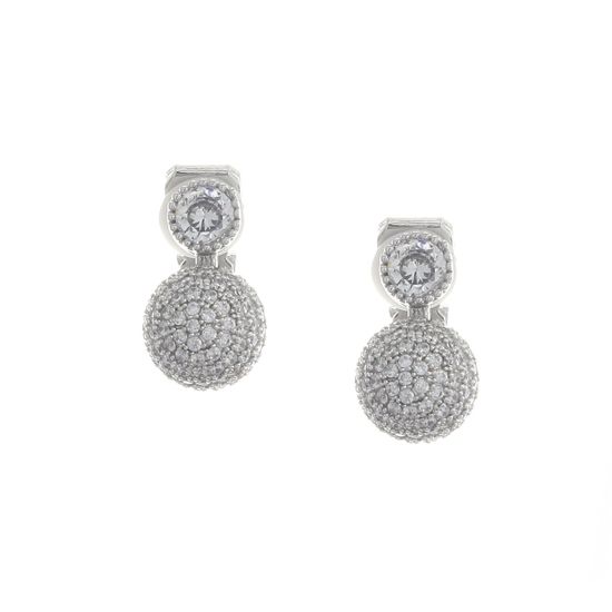 Micro Pave Round CZ Ball White Gold Plated Clip...