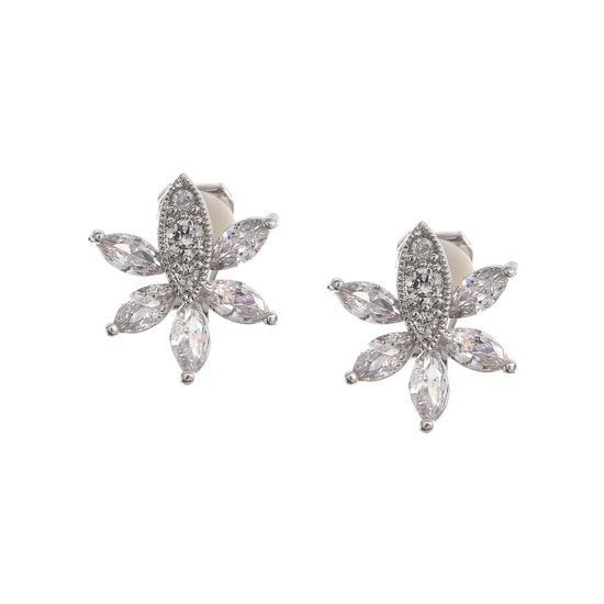 Micro Pave Marquise Cubic Zirconia White Gold Plated Clip On Earrings