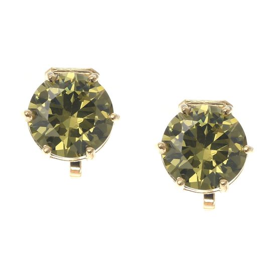 Simulated Green Peridot August Birthstone CZ Crystal Yellow Gold Plated Clip On Earrings