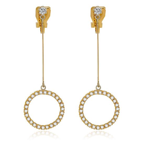 Gold Plated Diamante Crystal Circle Drop Clip On Earrings