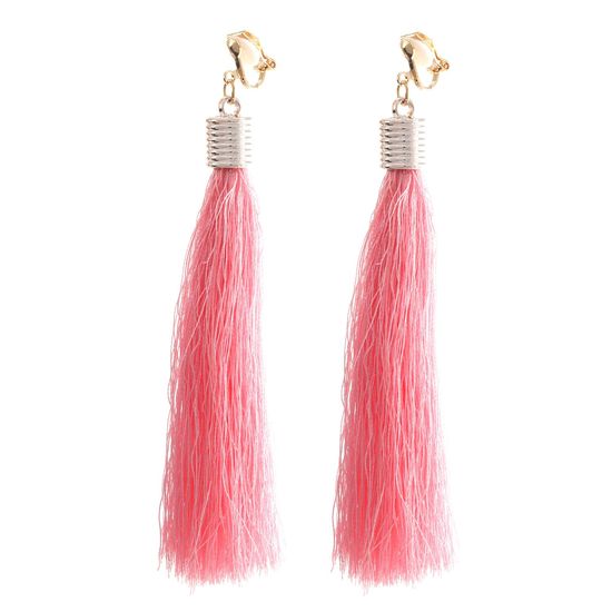 Light Pink Tassel Statement Drop Gold Tone Clip On Earrings