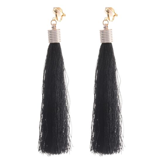 Black Tassel Statement Drop Gold Tone Clip On...