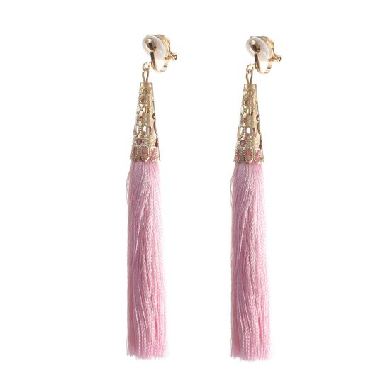 Pink Boho Tassel with Vintage Gold Caps Statement...