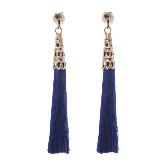 Blue Ethnic Tassel with Vintage Gold Caps Statement...