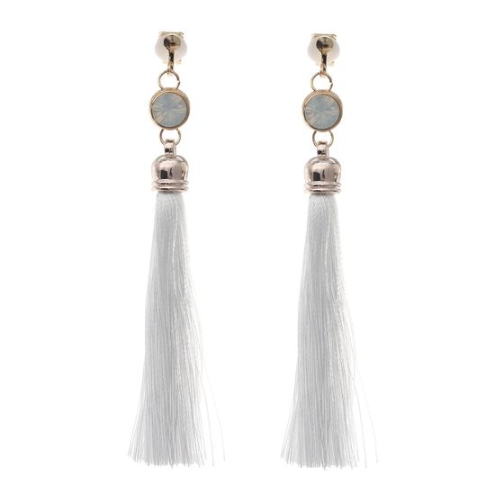 White Tassel with Opalesque Statement Drop Clip...
