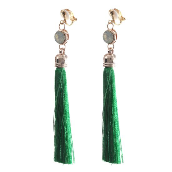 Green Tassel with Opal-Like Statement Drop Clip...