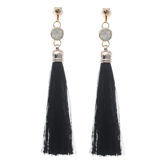 Black Tassel with Opal-Like Statement Drop Clip...