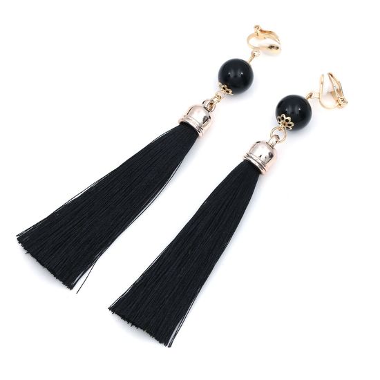 Black Tassel with Bead Statement Drop Clip On...