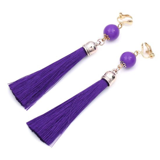 Purple Tassel with Bead Statement Drop Clip On...