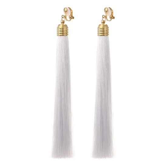 White Tassel with Gold Tone Ribbed Cap Statement...