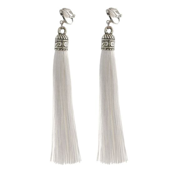 White Tassel with Silver Tone Vintage Cap Statement...