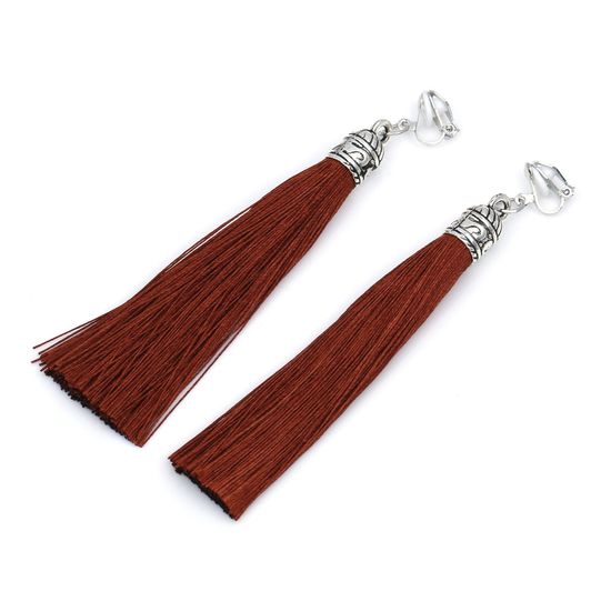 Brown Tassel with Silver Tone Vintage Cap Statement...