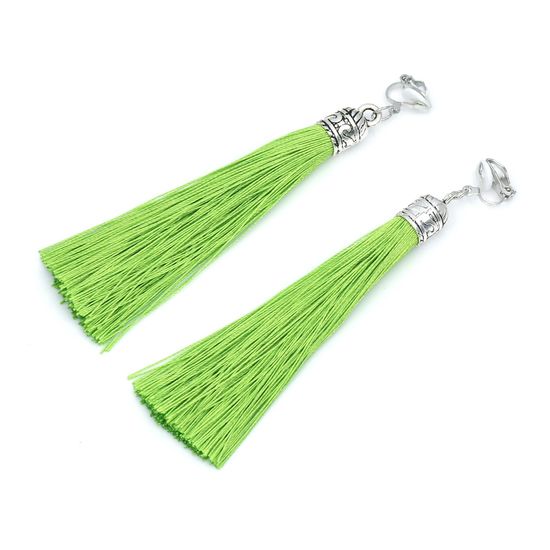 Light Green Tassel with Silver Tone Vintage Cap...