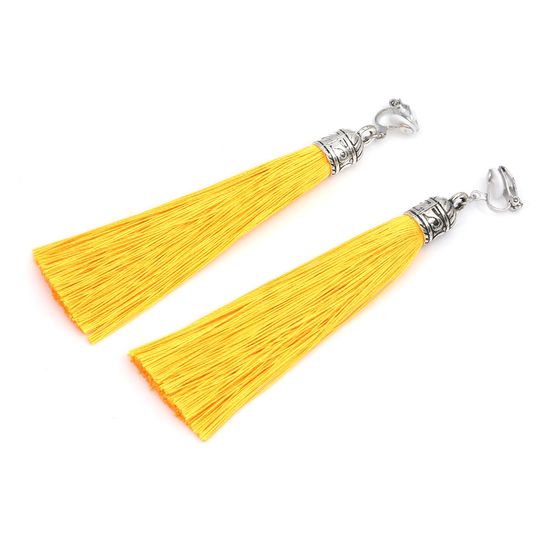 Yellow Tassel with Silver Tone Vintage Cap Statement...