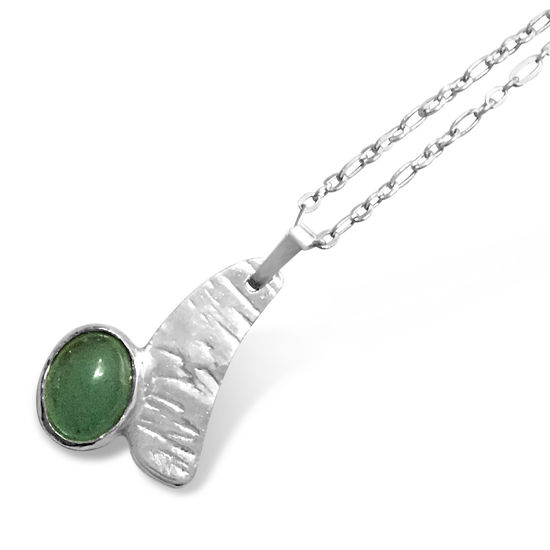 Bark Texture Sterling Silver Pendant with 10 x 8mm Aventurine
