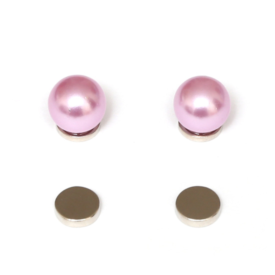 Lavender round simulated pearl magnetic earrings for non-pierced ears