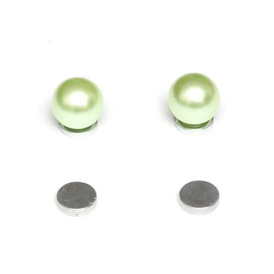 Light green round simulated pearl magnetic earrings for non-pierced ears
