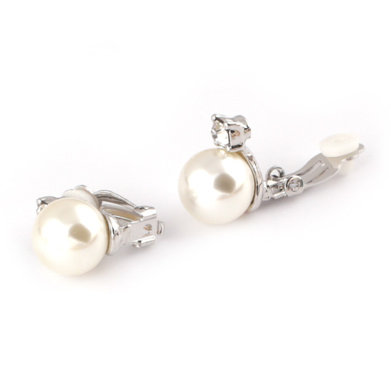 White round simulated pearl with CZ clip on earrings...