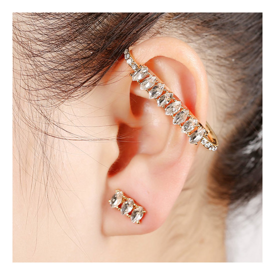 Gold-tone crystal rice bead ear cuff wrap earring