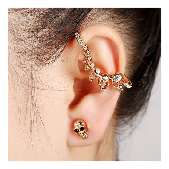 Gold-tone skull crystal ear cuff wrap earring