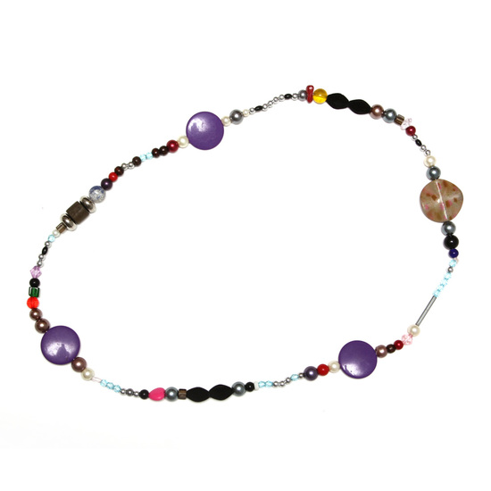 Multicoloured beads with purple discs