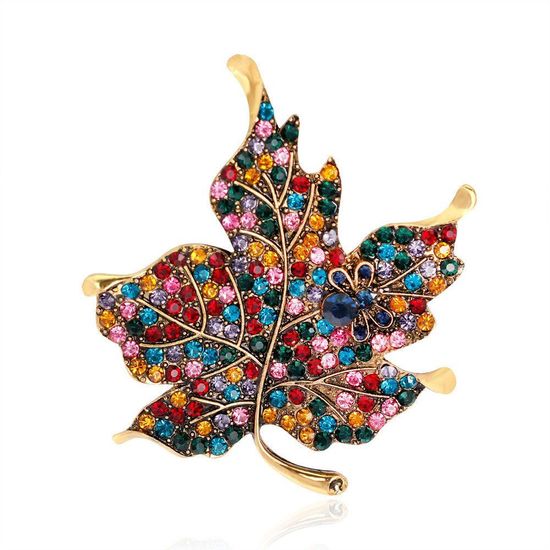 Multicoloured Diamante Maple Leaf with Crystal...