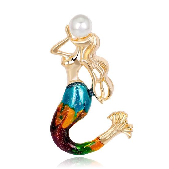 Gold-tone Multicoloured Mermaid with Simulated Pearl