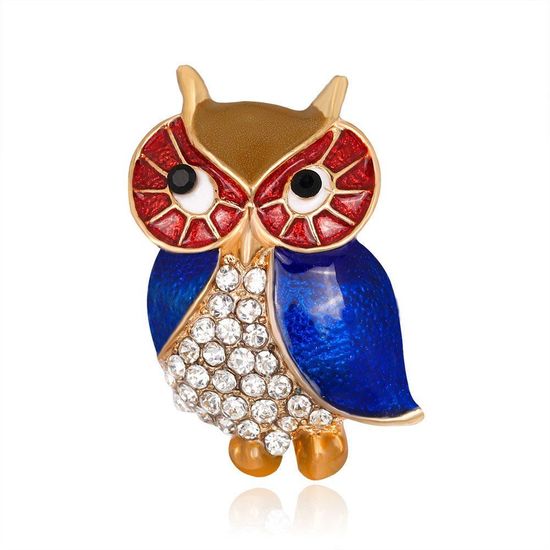 Blue and Red Owl Brooch