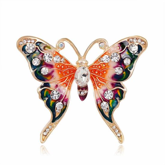Enamel Orange and Multicoloured Butterfly with Crystal 