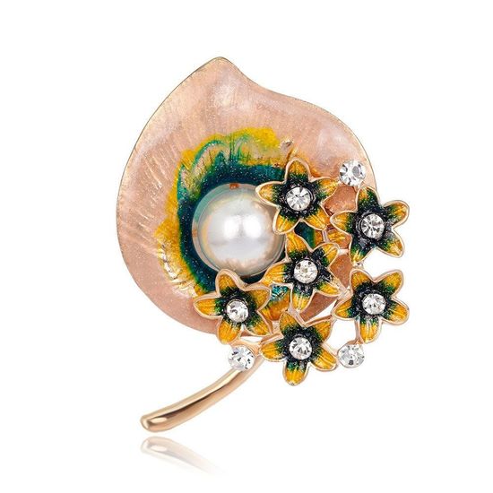 Enamel Calla Lily with Simulated Pearl and Yellow Crystal Flower 