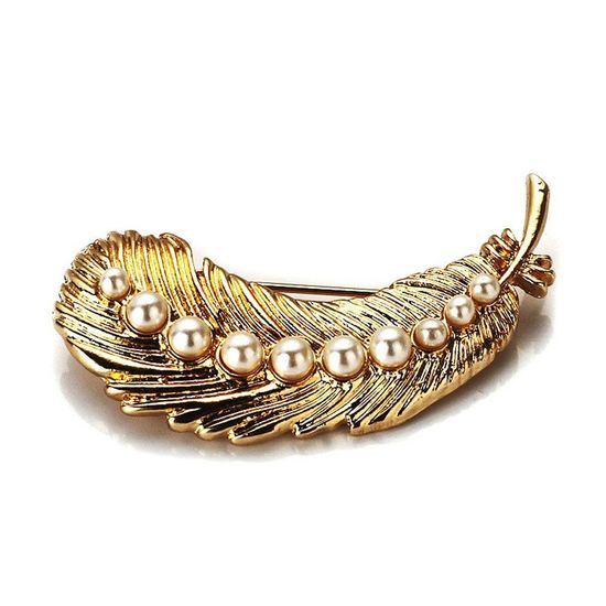 Gold-tone Feather with Simulated Pearls 