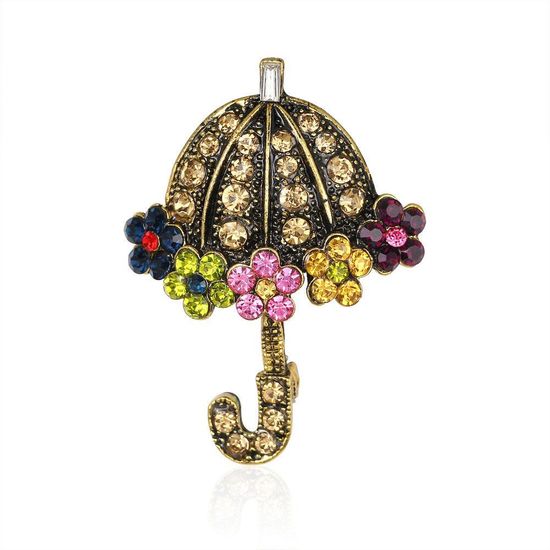 Vintage Style Diamante Umbrella with Multicoloured Crystal Flowers 