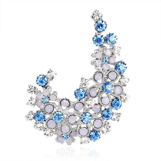 Blue and White Crystal Diamante Flowers Silver-tone