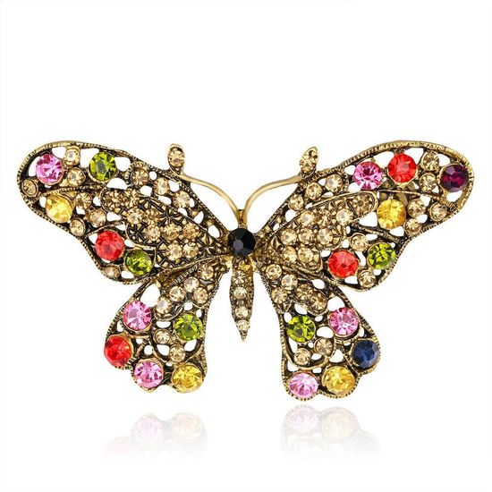 Vintage Style Multicoloured Crystal Diamante Butterfly 