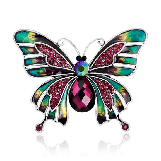 Red and Green Diamante Crystal Enamel Butterfly...