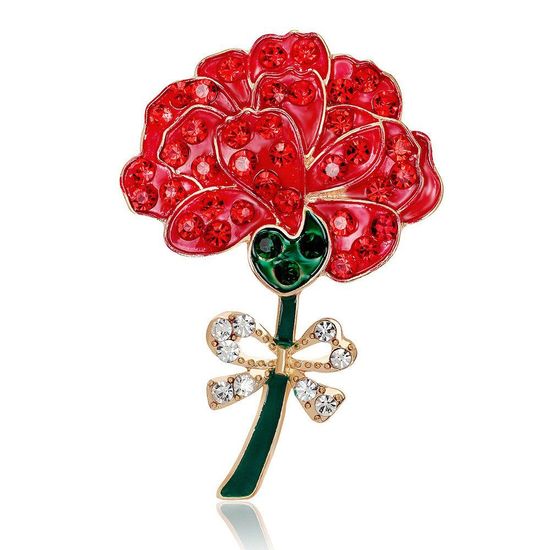 Red Enamel Crystal Carnation Flower with Bow