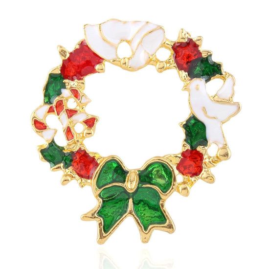 Gold-tone Enamel Christmas Wreath 