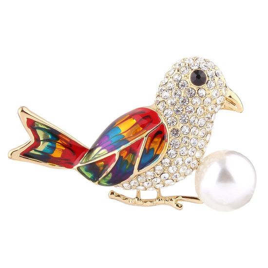 Vibrant Enamel Crystal Tropical Bird with Simulated Pearl 