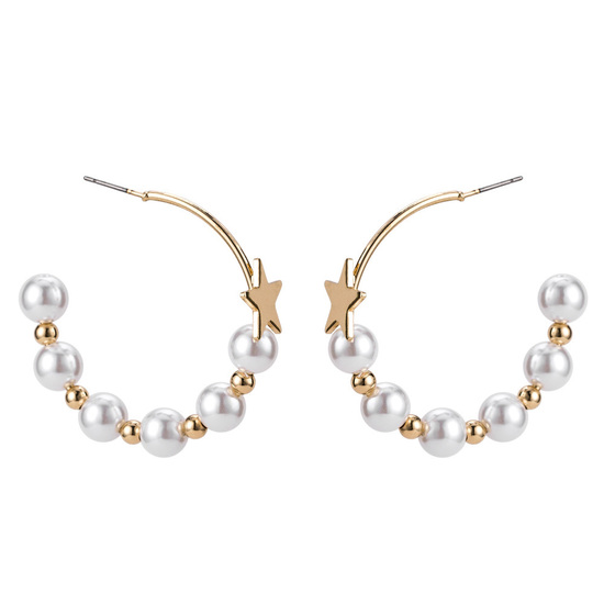 White Faux Pearl Bridal Hoop Statement Earrings...