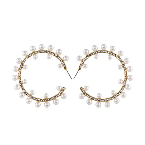 White Faux Pearl and Crystal Hoop Earrings